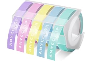Anycolor 5-Pack Compatible with Dymo Embossing Tape 9mm Replacement for Dymo Omega Label Tape 3D Self-Adhesive for Dymo Omega Junior Embossing Label Maker, Macaron Color