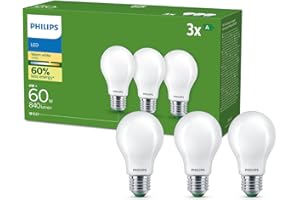 Philips, lot de 3 ampoules LED classe énergétique A, culot E27 équivalent 60W, Blanc chaud 2700K, dépolie