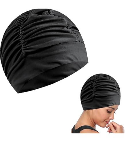 COMNICO Bonnet de bain pour femme, bonnet de bain extra large en tissu nylon élastique confortable pour homme et femme, très long et épais, garde la coiffure COMNICO Bonnet de bain pour femme, bonnet de bain extra large en tissu nylon élastique confortable pour homme et femme, très long et épais, garde la coiffure
