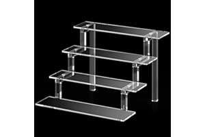 Janaden 4-stufiger Acryl Riser Display Ständer Treppe Display Regal Schminktisch Plastik Organizer Aufbewahrung, Stufen Präsentationsständer Kompatibel mit Funko Pop Figuren, Cupcake, Dessert,Kosmetik