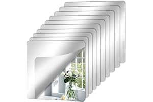 QEEYON 10 Pezzi Specchio da Parete Adesivo, 15 x 15 cm Specchio Adesivo, 2 mm Specchi Adesivi Acrilico, Parete Decorazioni Parete, Specchio non in Vetro per Bagno, Camera da Letto