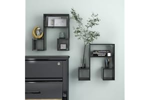 FIRBNUS Mensole a Muro 2 Pz Nero Lucido 50x15x50 cm in Truciolato Ripiano Espositivo Con Sistema di Montaggio Invisibile Elegante Mensola da Parete per Camera da Letto Soggiorno Ufficio