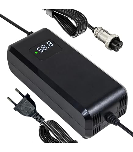 Chargeur 58.8V 4A Pour Batteries Lithium 48V/51.8V – Prise EU, Afficheur LED, Connecteur Femelle GX16-3 12mm, Sécurité Intégrée