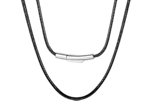 HSWYFCJY Cadena De Cuero Hombre 2/3mm Collar Cuero Mujer Negro/Marrón Acero Inoxidable Cadenas Hombre De Goma 46-76cm Colgante Diy Joyería