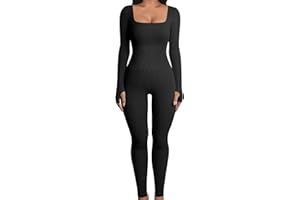 Tomatofrydan Damen Sport Jumpsuit Langarm Yoga Overall Strampler Shape Stretch Trainingsanzüge Gerippte Gestrickt Sportkleidung Set Fitness Outfit Workout Einteiler Bodysuit Bodycon Jogginganzug