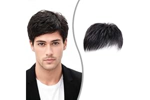 ZISHAN Men's Hair Piece - Black Wig Hair System, Real Human Hair Toupee for Invisible Forehead Hairpiece Fringe Bang Replacement System