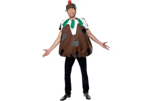 Smiffys Christmas Pudding Costume for Adults, Funny Brown Festive Fancy Dress Outfit with Tabard and Hat, Office Christmas Parties, Holiday Events, Festive Dinners & Seasonal Celebrations, One Size