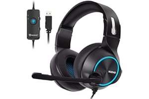 NUBWO N11U USB Gaming Headset with 7.1 Surround Sound Stereo, USB Headphones with Noise Canceling Mic & RGB Light, Compatible with PC, PS4 Console, Laptop Blue