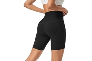 Promover Womens Sports Shorts Biker Yoga Shorts Running Pants High Waisted Leggings with Pockets Tummy Control Compression Shorts Non See Through Workout Cycling Summer Hot Pants
