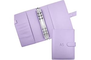 ROEOWENE Classeur à Anneaux A5 Rechargeable Classeur 6 Anneaux Cuir Couverture de Carnet de Notes Couverture Budget Enveloppe pour Recharge Agenda A5,Planificateur-Violette