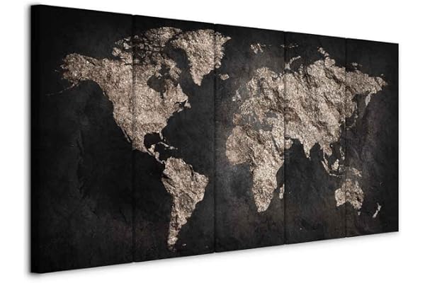 murando - Tableau décoratif Carte du monde 200x80 cm - Impression sur toile colorée - Décoration murale pour salon et chambre - Texture de la carte du monde des continents noirs k-A-0296-b-m