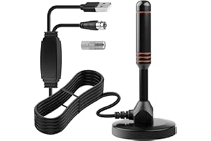 MDLSDE Antenne TV Intérieure Puissante TNT HD, Antenne TV Intérieur avec Amplificateur de Signal à Gain Élevé Base Magnétique Puissante Réception Longue Portée à 360° pour Signal Chaînes Locales