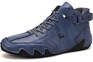 Hbaydor Hommes Femmes Chaussures Hautes en Daim Faites À La Main, Italien Cuir Velcro Casual Baskets Dérapantes Respirantes Respirantes Confortables High Chukka Bottes,Bleu,37