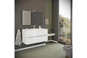 Kiamami Valentina Mueble de baño suspendido de 90 cm con cajones Blanco Brillante Benaco