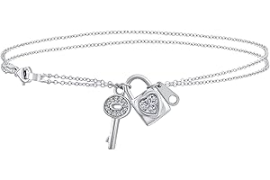 Romantisches Cubic Zirkonia Pave CZ Multi Charm Schloss & Schlüssel Herz Charme Fußkettchen Knöchelarmband Für Frauen .925 Sterling Silber Verstellbar 8,5 Bis 10 Zoll Mit Verlängerungsfunktion