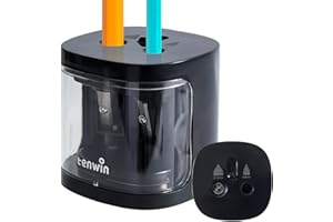 tenwin Electric Pencil Sharpener, Double Hole Battery Operated Sharpener for 6-12mm No.2/Colored Pencils, Durable Blade to Fast Sharpen, Suitable for School/Classroom/Office/Home (Black)