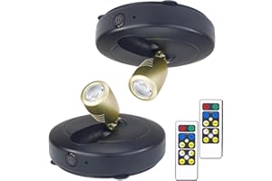 BIGMONAT Spotlight Battery Operated, Wireless LED Picture Light, Dimmable Indoor Art Display, Ceiling Spot Accent Light, Warm White, 2 Pack, Black