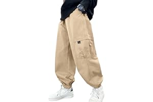 Happy Cherry Pantaloni Baggy Bambini Larghi Vita Elastica Ragazzi Cargo Pants Cotone Pantaloni Casual Joggers Hip Hop Streetwear con Tasche 5-13 Anni