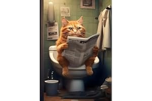 QINRUBB DIY Chat Lisant le Journal Peinture Diamant Painting Kit, 5D Toilette Art du Diamant Complet Kits, Chaton Diamond Art Kits Point de Croix Painting pour Adultes Débutants Maison Décor 30X40cm