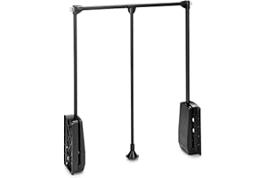 Emuca - Barre de penderie escamotable, tringle relevable, penderie rabattable pour armoire, largeur réglable 600-830mm, Noir