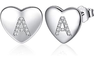 Jrêveinfini Pendientes de Corazón para Mujer y Niña de Plata de Ley 925, Letras Iniciales de la A a la Z, con Caja de Regalo