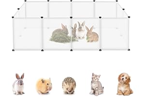 YRHome Freigehege Gittergehege für Kaninchen Hasen Meerschweinchen Gehege Freilauf Hamster Welpengehege Kleintiergehege Hasenstall Laufgitter Kleintierkäfig 12-Platten ohne Türen Weiß 145x75x48cm