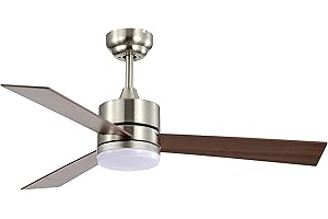 BEL AIR HOME - Ventilatore da soffitto con luce LED 20 W - 3 temperature colore 3000K/4000K/6500K - Motore DC silenzioso 6 velocità - Telecomando incluso - Ciliegio/Noce, Metallo