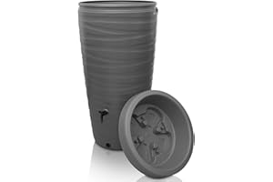 YourCasa Regentonne 240 Liter [Wave Design] Regenfass Frostsicher aus Kunststoff - Regenwassertonne mit Wasserhahn - Regenwassertank Garten Regenwassersammler Wasserfass Regentonne schmal (Grau)