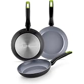 Monix Eco Nature Frying Pan Set 18-22-26 cm, Forged Recycled Aluminum, Reinforced Non-Stick Ceramic, Suitable for All Hobs an