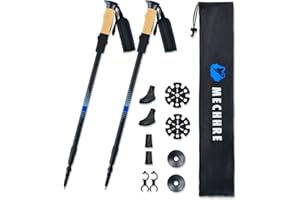 MECHHRE Carbone Bâtons de Randonnée Bâtons de Marche Télescopique Une Paires Ultraléger 220g Liège Respirant Poles Trekking Antichoc Antidérapant (Carbone/Aluminium, Réglables 65-135cm)