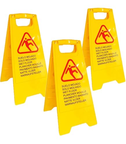 Chiner Segnale Attenzione Pavimento Bagnato – Caution Wet Floor Bilingue (Spagnolo/Inglese) Alta Visibilità Giallo