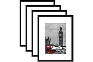 Tinkeps 4 Pack 30x40 Black Picture Frame, Engineered Wood and Plexiglass, 30x40 Frame with Mount for A4 Prints, Photos, and Posters, Wall Mountable, 30 x 40cm(12x16 inch) Photo Frame