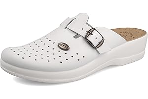 Fly Flot | Woman Professional, Zoccoli Sanitari Donna con Cinturino Regolabile, Ciabatte con Tomaia in Pelle Forata, Sottopiede imbottito in Pelle Antishock