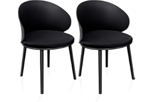 LEWE Pack de 2 Sillas de Comedor, Silla de Conferencia, Respaldo Curvado, Asiento Tapizado con Vellón Holandés, Silla con Reposabrazos, Respaldo Impermeable, Sillas de Cocina, Plásticos - [Negro]