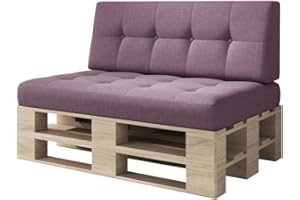 sunnypillow Palettenkissen Kaltschaum Palettenauflage Palettenpolster Palettensofa Sitzkissen Rückenlehne gesteppt 2er Set Purple