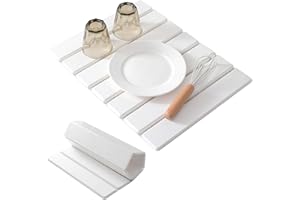 CHIZIYIXIN Quick Dry Stone Mat Kitchen,Foldable Stone Dish Drying Mat,Fast Dry Absorbent Non-Slip Diatomaceous Earth Mat for Kitchen Counter,Sink,Dish,Cup,Bottle,Any Countertop (White, L)