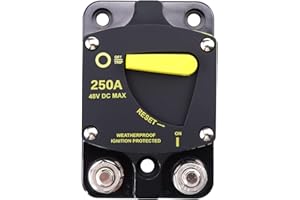 RKURCK 12V - 48V DC 250 Amp Surface Mount & Panel Mount Circuit Breakers with Yellow Manual Reset Button Waterproof 250A