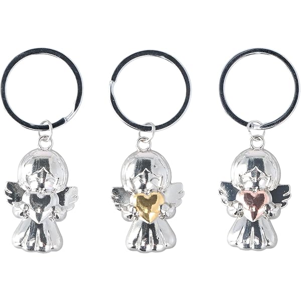 Ruicaifu Set di 4 Portachiavi per Auto Angelo Custode Argento e 4 Gancio Girevole Portachiavi,Portachiavi Angelo in Argento Portafortuna di Guidare per Amici Fidanzata Ragazze,4 stili