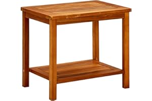 SURDEFENS Susany Table basse de jardin, table d'appoint, table de balcon, table à thé, table de terrasse, meubles de jardin, bois d'acacia massif, 50 x 35 x 45 cm