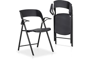 KAIHAOWIN Lot de 2 chaises Pliantes, Chaise Pliante en Plastique avec accoudoirs, Chaises Pliantes à Large Assise Convient pour l'intérieur et l'extérieur, Noir