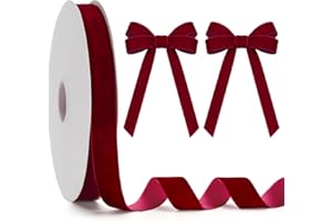 KINGLAKE Ruban Velours Rouge - 2.5cmX23m Ruban Cadeau de Noël épais Bordeaux, Pour Sapin de Noël, Halloween, Nœuds, Loisirs Créatifs