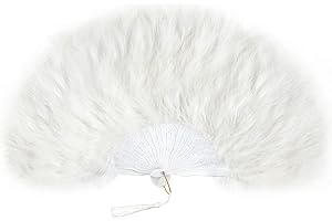 Coucoland 1920s Marabou Feather Fan Flapper Folding Hand Fans Feather Fan Handheld for 20s Vintage Gatsby Party Ivory