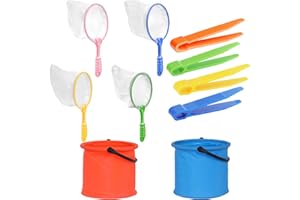 DXPETA Crabbing Kit for Kids, 4 Fishing Nets and 2 Foldable Buckets with 4 Clips, Outdoor Exploration Set for Beach, Pond and Backyard Adventures, Early Learning Tool for Children 3-10 Years Old