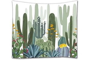 A.Monamour Arazzo da Parete Grande Mandala Piante Grasse Acquerello Cactus Verde Foresta Piante Succulente Fiori Sfondo Bianco Telo Tessuto Tenda Tovaglia Copriletto Arazzi Murale Decorazione