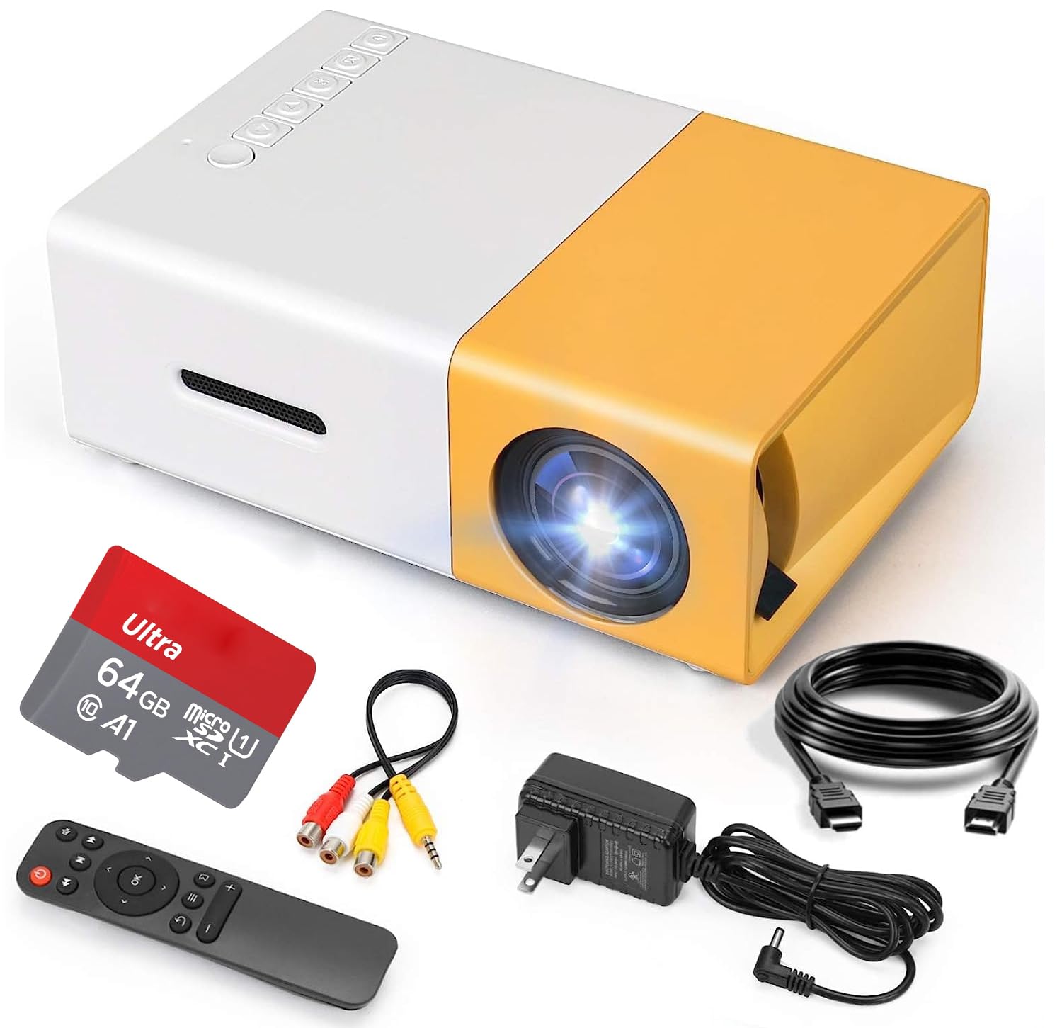 Mini Projector with 64GB Ultra SD Card, YG-300 LCD Mini Support 1080P Portable LED Projector Home Cinema