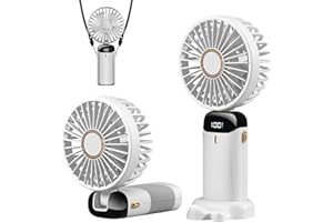 Deyaah Handheld Fan, 4200mAh Mini Portable Fan USB Rechargeable, 5 Speeds Desk Desktop Fans with LED Display for Travel, Outdoor, Home, Office, School, Camping (White)