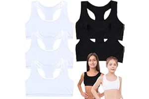BPTZYLN 5 Pcs Crop Tops for Girls Crop Tops Girls Sports Bra Reduce Shoulder Pressure, Soft Comfortable Cotton Kids Bra Age 9-14 Suitable for Sports and Training (White and Black)