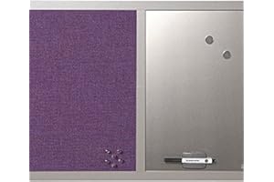 Bi-Office Lavender - Tableau Mixte, d'Affichage en Tissu Violet et Magnétique Argent, 60 x 45 cm, Cadre en MDF Perle