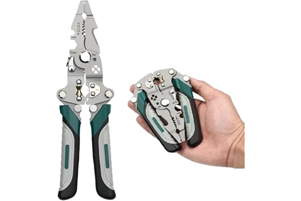 XBEY 9-in-1 Multifunctional Stainless Steel Wire Cutter Foldable Wire Stripper Crimper Cable Cutter Pliers for Cutting Electrical Stripping Tool & Crimping Tool (9-in-1 Multifunctional Wire Strippers)