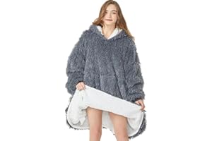 SASIGAYA Hoodie Decke für Damen Plüsch Kuscheldecke Oversized Weich Pullover Sweatshirt Übergroßer Sherpa Kapuzenpullover für Herren Flauschige TV-Decke mit Ärmeln Tragbar Ganzkörperdecke Braun